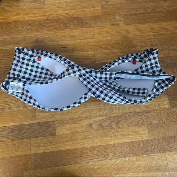 La Vie En Rose Aqua Black White Gingham Bandeau Bikini Top Size XL - Picture 2 of 5